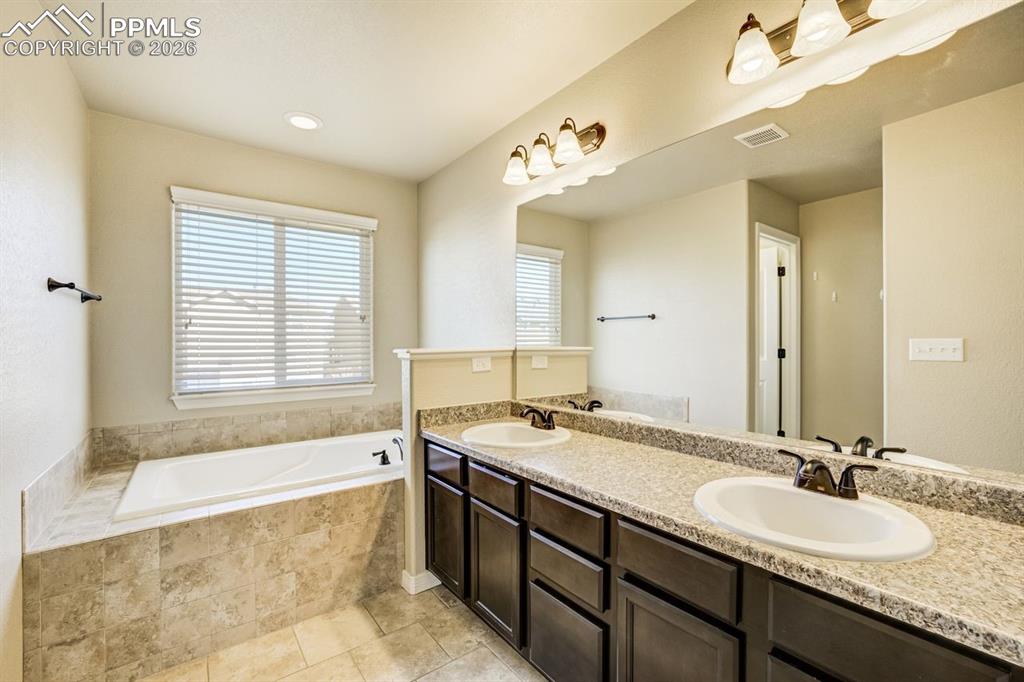 Undisclosed Address Colorado Springs, CO 80925 - Photo 29 of 45 a spacious bathroom with a tub sink and mirror