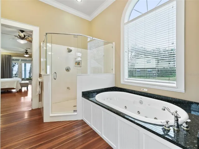 a view of a swimming pool with an ocean view