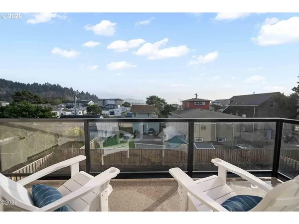 a view of a lake with a terrace