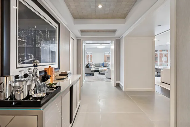 a view of a living room and dining room