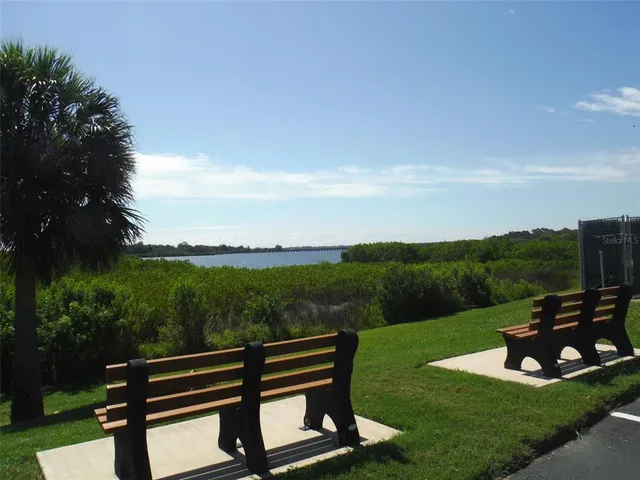 a view of a wooden bridge and lake view
