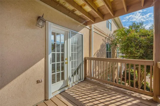 a view of a city with lawn chairs