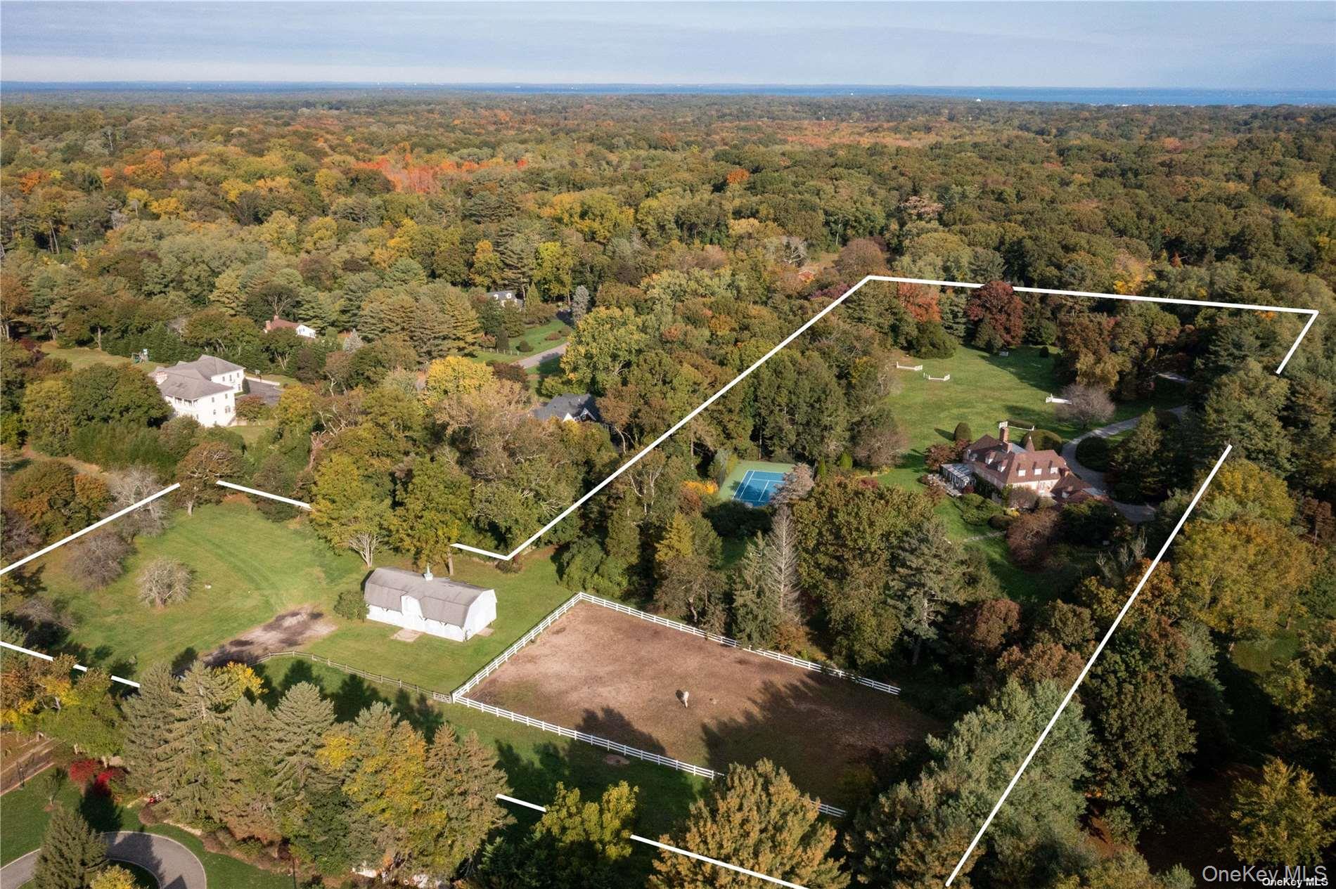 491 Muttontown Road Muttontown, NY 11791 - Photo 26 of 28 Aerial View with Barn and Paddock
