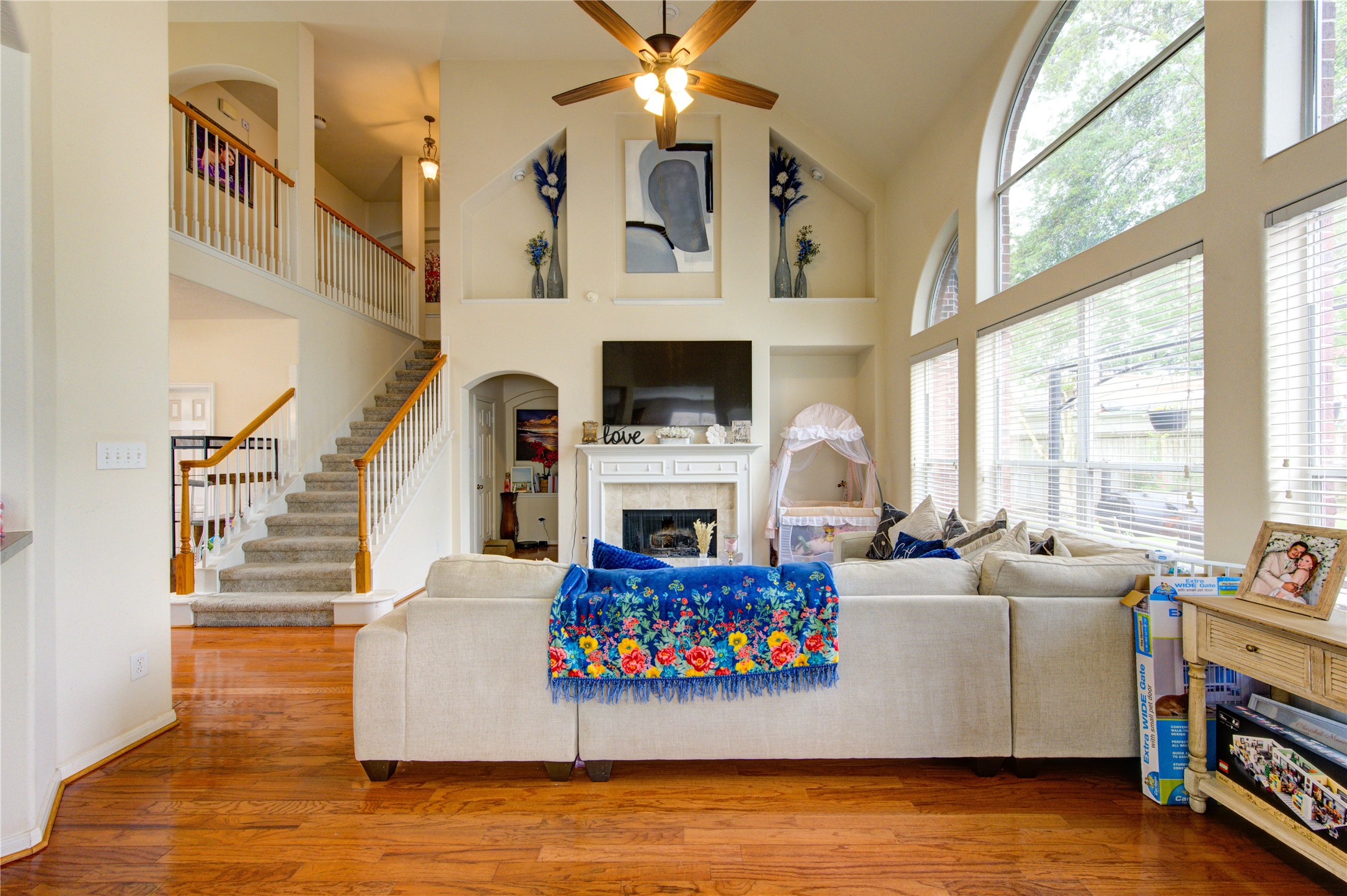 24811 Corbin Gate Drive Spring, TX 77389 - Photo 18 of 32 a living room with fireplace furniture and a large window