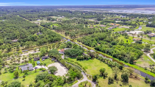 a view of a city with lush green forest