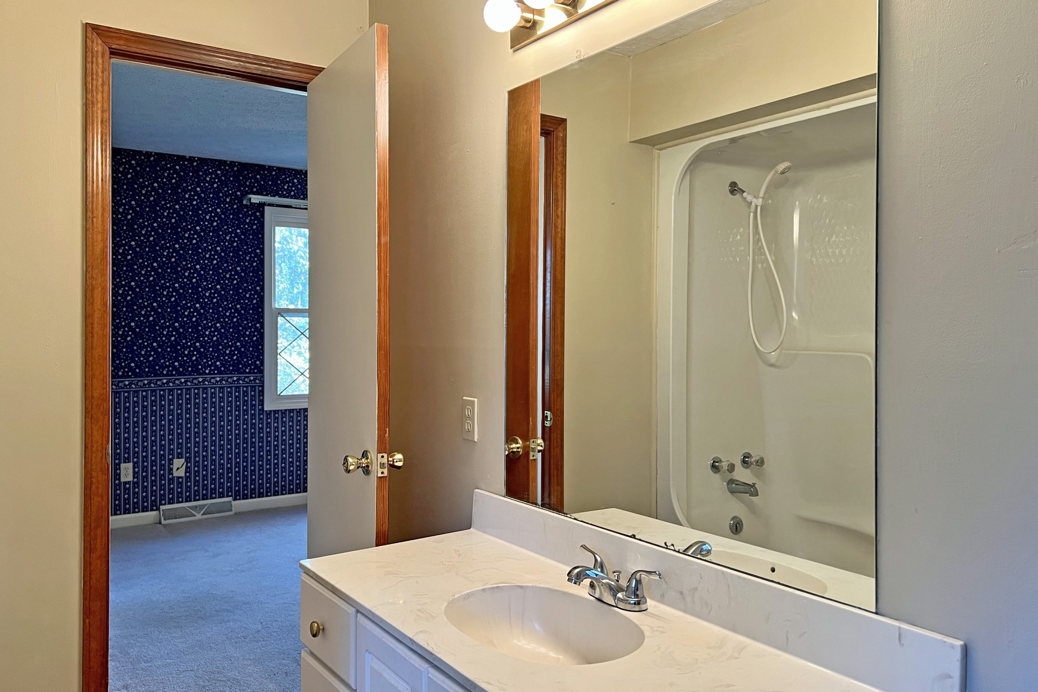 1015 Salem Road Franklin, KY 42134 - Photo 24 of 61 a bathroom with a granite countertop sink shower and a mirror