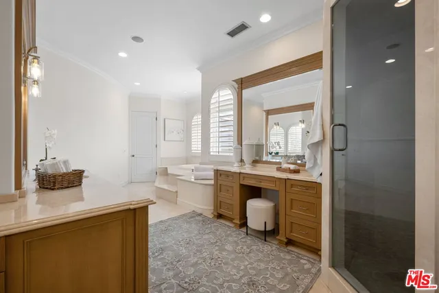 a patio with lake view and city view