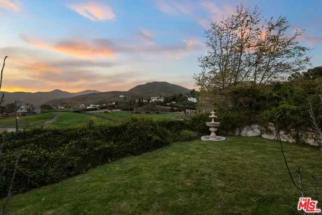 a view of a garden with a lake
