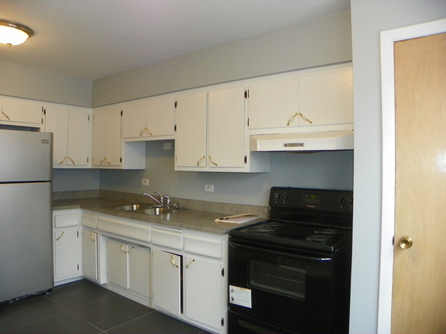 10108 South Pulaski Road, Unit 1S Oak Lawn, IL 60453 - Photo 5 of 8 a kitchen with white cabinets and black appliances