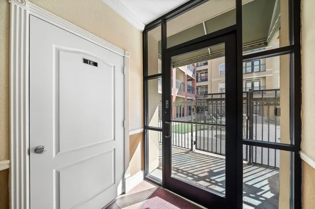 a view of a balcony from a window