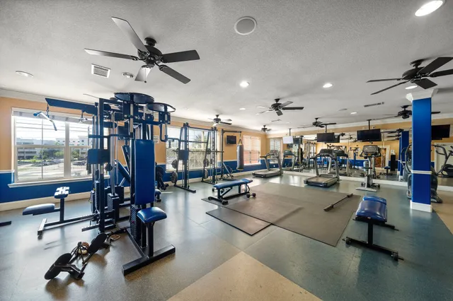 a view of a room with gym equipment