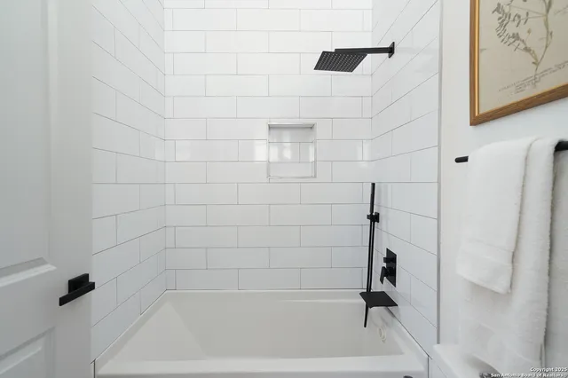 a bathroom with a bathtub