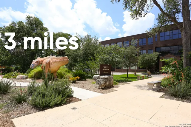an aerial view of a building with entryway