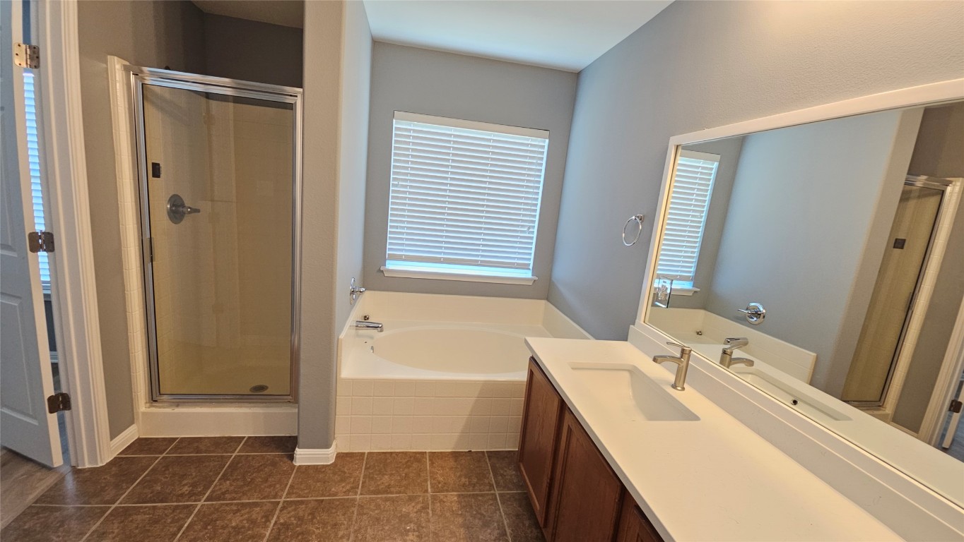 3708 Hawk View Street Round Rock, TX 78665 - Photo 7 of 12 a bathroom with a tub sink and a mirror
