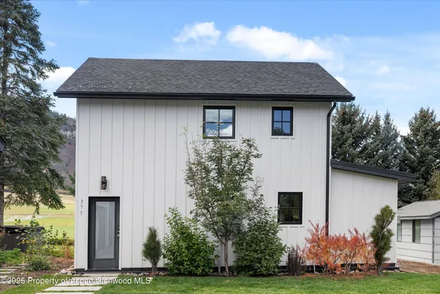 a view of backyard of house with green space