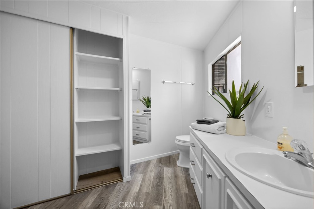 995 Pomona Road, Unit 88 Corona, CA 92882 - Photo 11 of 31 a bathroom with a sink a mirror and a potted plant
