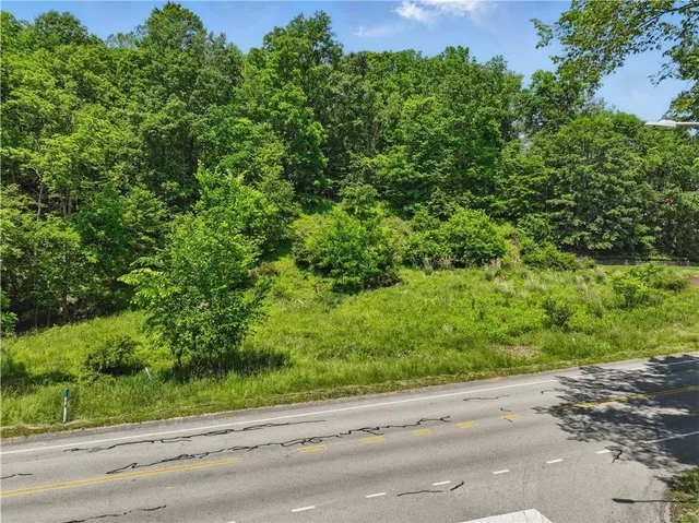 an outdoor view of a road and a yard