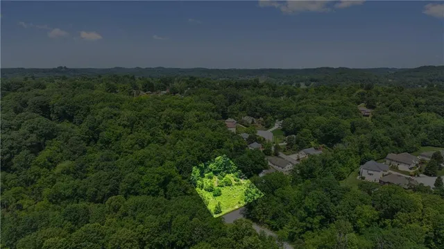 an aerial view of a residential houses with green space