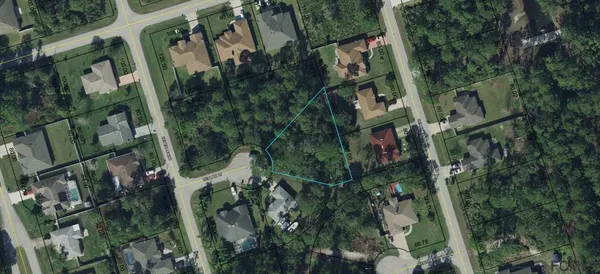 an aerial view of houses with trees