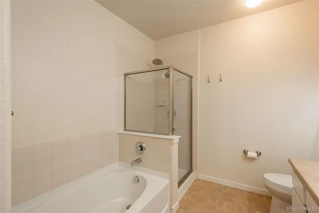 a bathroom with a bathtub and a toilet