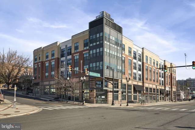 a view of a building and a street