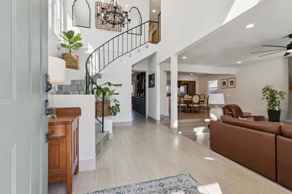 a living room with furniture