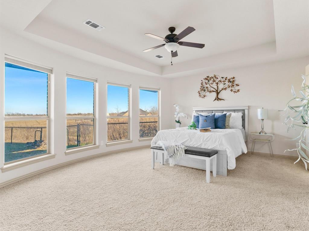 1311 Roe Helm Drive Rhome, TX 76078 - Photo 11 of 35 Beautiful primary bedroom with large picture windows and a view of the pool