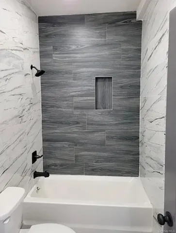 a bathroom with a bathtub