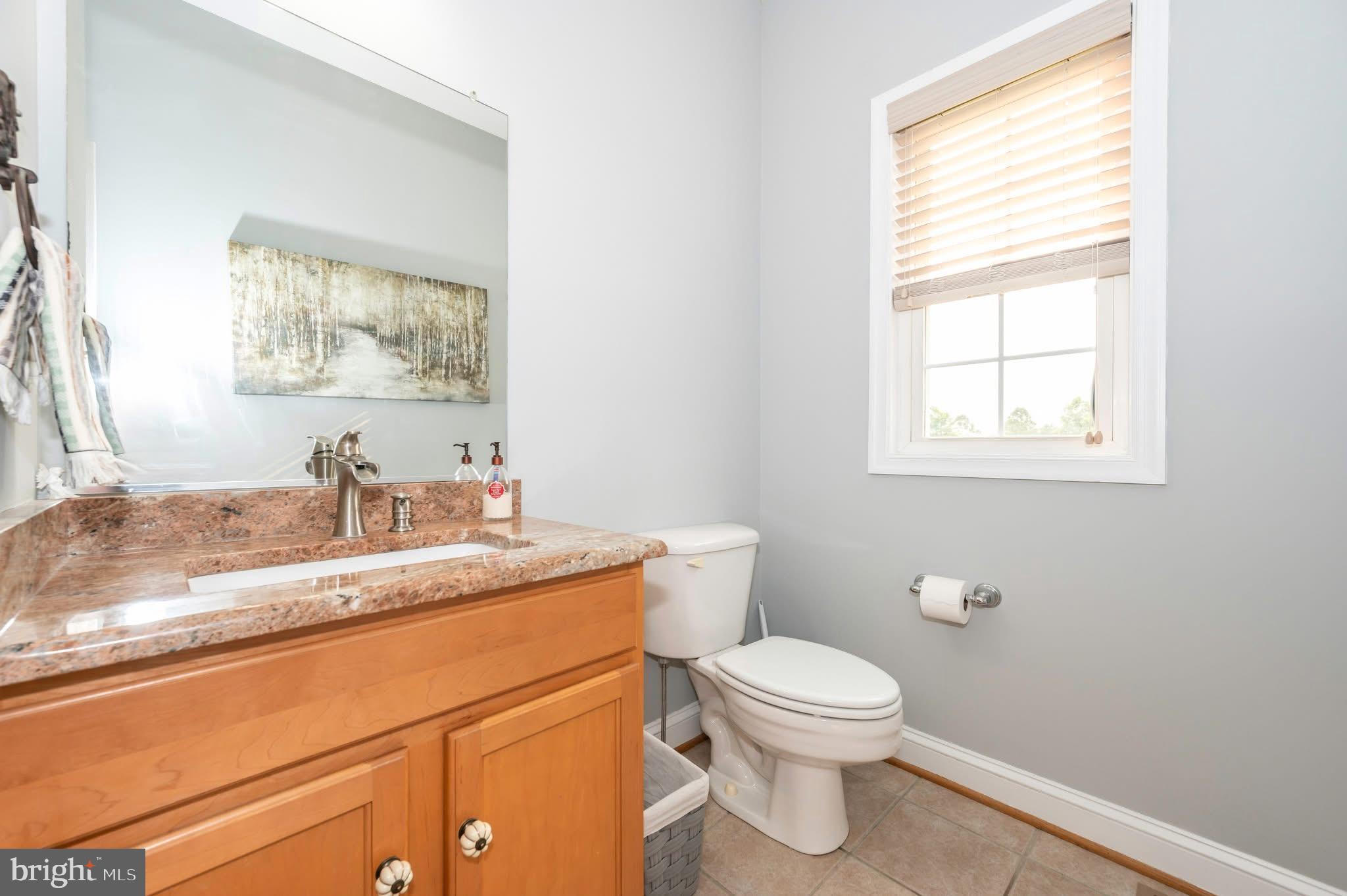 1280 St Michaels Road Mount Airy, MD 21771 - Photo 14 of 43 a bathroom with a granite countertop toilet a sink and a window
