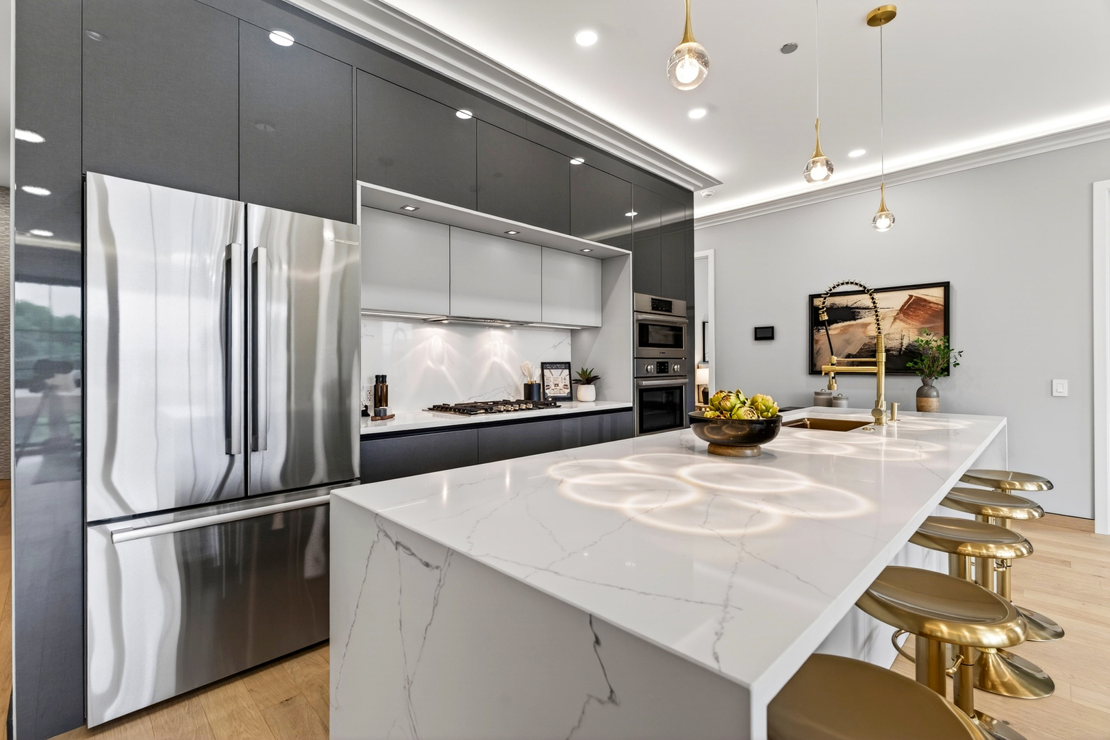 2024 West Irving Park Road, Unit 302 Chicago, IL 60618 - Photo 11 of 32 a kitchen with stainless steel appliances a refrigerator sink and stove