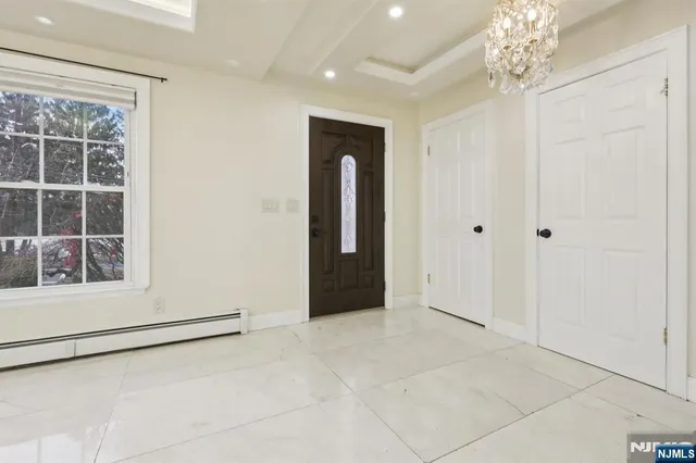 a view of a livingroom with a chandelier