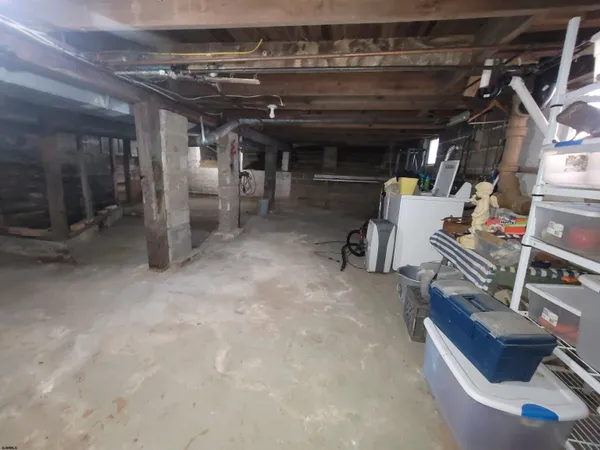 a view of a storage room with shelves