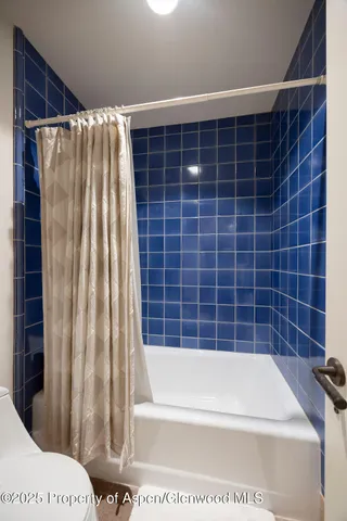 a bathroom with a bathtub and shower