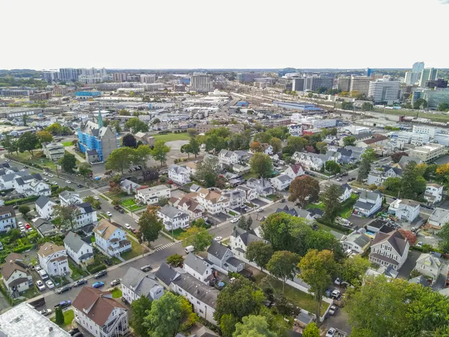 an aerial view of multiple house