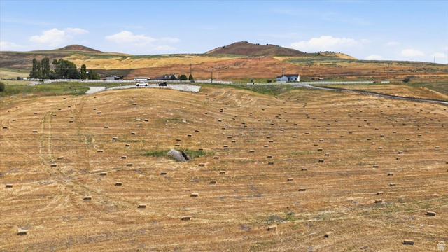 4250 East Cub River Road Preston, ID 83263 - Photo 8 of 18 Expansive parcel featuring a cultivated field with numerous hay bales, gently rolling terrain, and distant hills