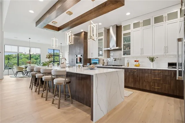 a kitchen with lots of counter top space