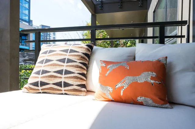 a dinning room with furniture