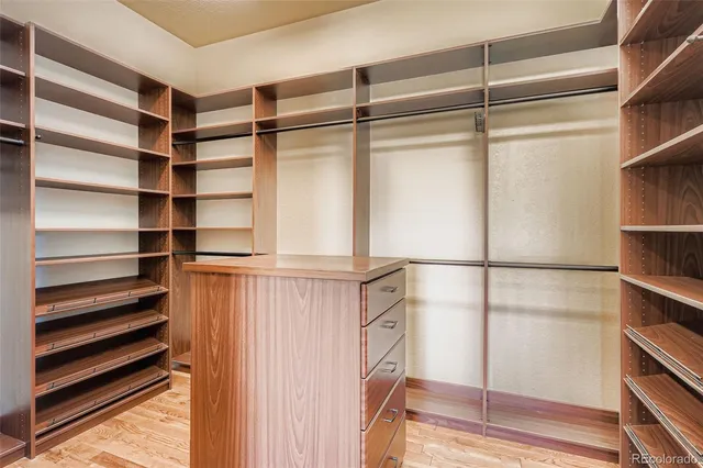 a view of walk in closet with empty racks