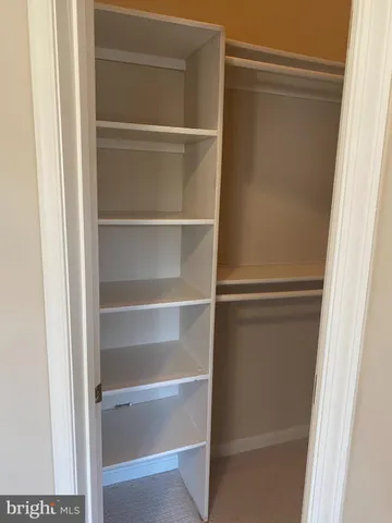 a view of walk in closet with empty racks