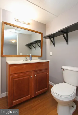 a bathroom with a toilet a sink and mirror