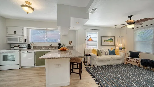 a kitchen with lots of counter top space