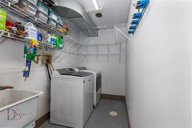 a view of a chair and table in the patio