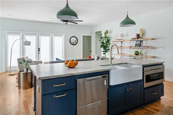 a view of table with cabinets