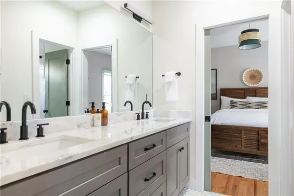 a bathroom with a shower and a toilet