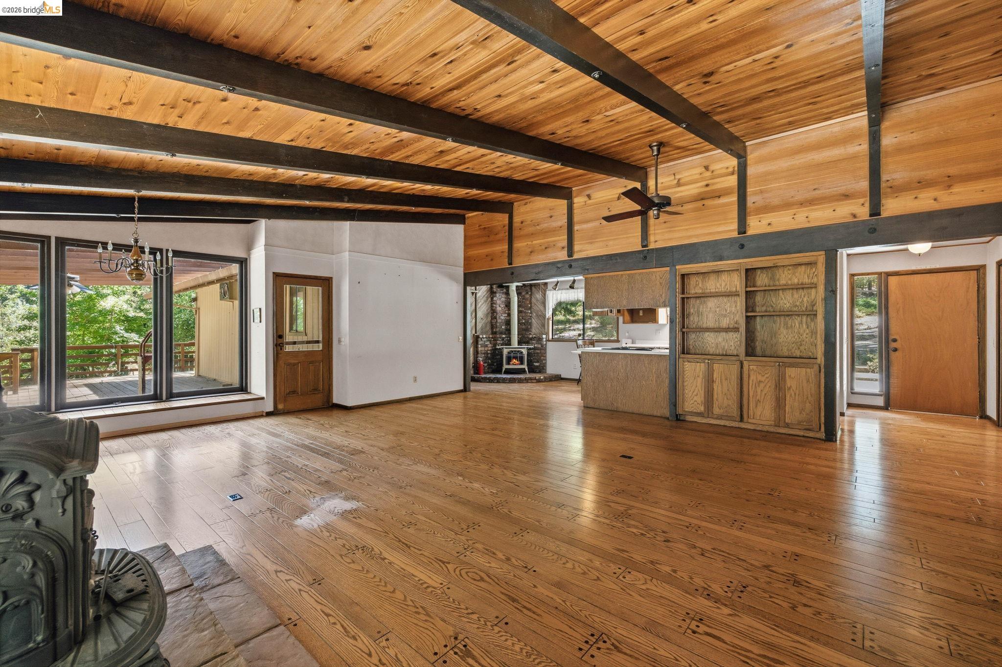 22401 South Fork Road Sonora, CA 95370 - Photo 16 of 34 Vaulted wood-paneled ceiling with exposed beams