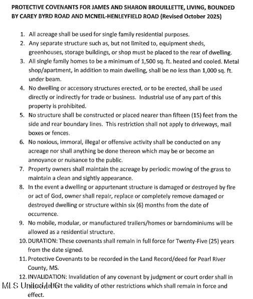 Byrd Road Carriere, MS 39426 - Photo 5 of 5 5, Covenants, Carey Byrd Road, Lot 4