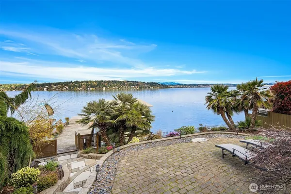 a view of a lake with a beach