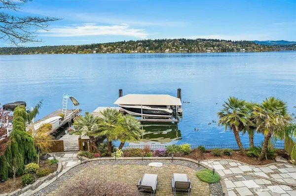 a view of a lake with outdoor space