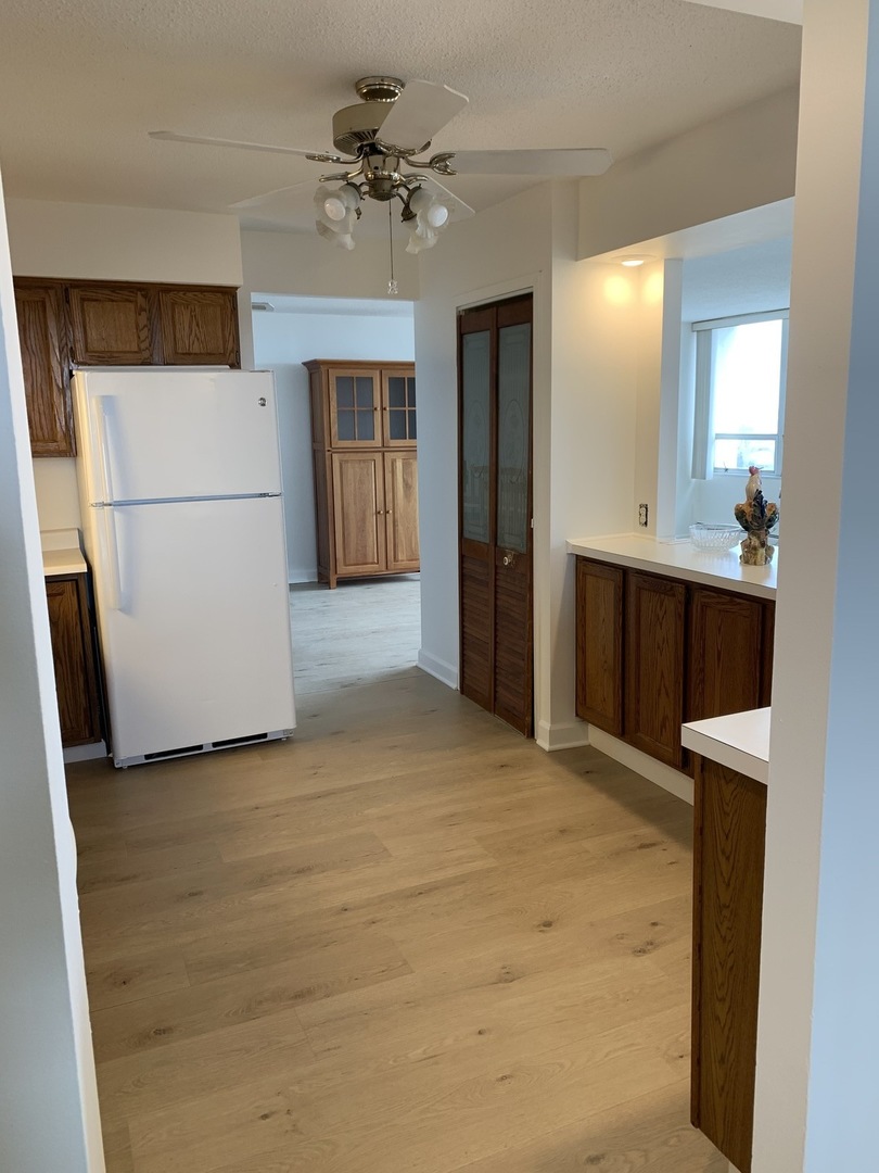 8809 Golf Road, Unit 8A Niles, IL 60714 - Photo 6 of 12 a view of a kitchen with a sink cabinet and a refrigerator