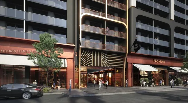 a view of a building and a street light